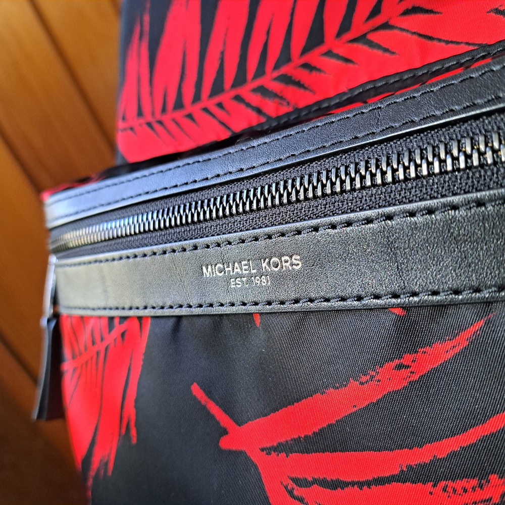 Michael Kors Black Red Palm Print Backpack - Picture 2 of 11